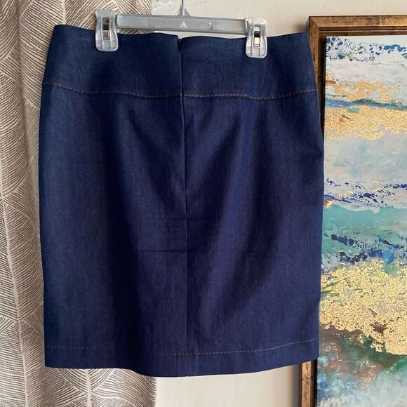 Akris Punto Pencil Skirt Size 6 Denim Dark Blue Lined Pocket - Picture 2 of 16
